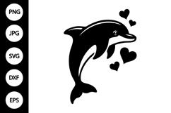 Jumping Dolphin with Floating Hearts SVG Product Image 1