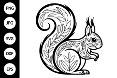 Floral Squirrel Outline SVG Product Image 1