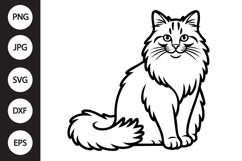 Sitting Long Hair Cat Outline SVG, Coloring Page Product Image 1