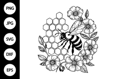 Bee with Flowers and Honeycomb SVG Product Image 1
