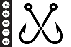 Crossed Fishing Hooks SVG Product Image 1