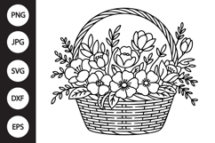 Flower Basket Outline SVG, Coloring Page Product Image 1