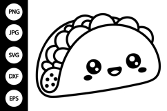 Kawaii Taco Outline SVG, Coloring Page Product Image 1