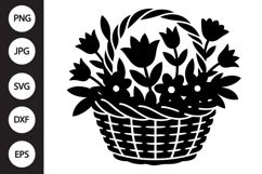 Flower Basket Silhouette SVG Product Image 1