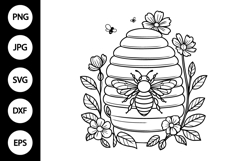 Bee with Flowers and Honeycomb SVG Product Image 1