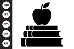 Stack Of Books with Apple Silhouette SVG Product Image 1
