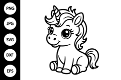 Cute Baby Unicorn Outline SVG Product Image 1