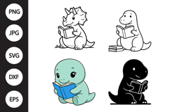 Reading Dinosaur SVG, Reading Dinosaur Clipart Product Image 1