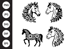 Floral Horse SVG, Floral Horse Clipart Product Image 1