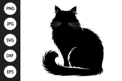 Sitting Long Hair Cat Silhouette SVG Product Image 1
