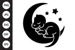 Kawaii Baby Dinosaur Sleeping on Moon SVG Product Image 1