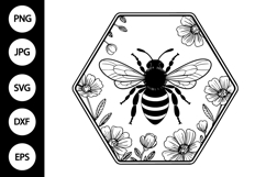 Bee with Flowers and Honeycomb SVG Product Image 1