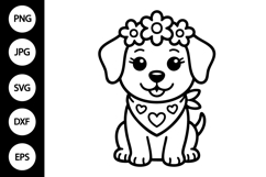 Cute Dog with Heart SVG, Coloring Page Product Image 1