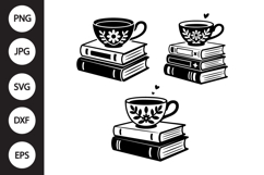 Tea Cup with Books SVG, Tea Cup with Books Clipart Product Image 1