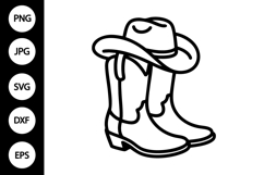Cowboy Hat Boots Outline SVG, Coloring Page Product Image 1