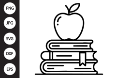 Stack Of Books with Apple Outline SVG Product Image 1