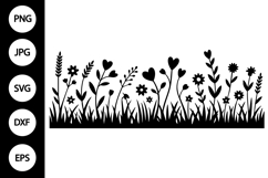 Flower Meadow with Hearts Silhouette SVG Product Image 1
