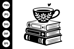 Tea Cup with Books SVG Product Image 1