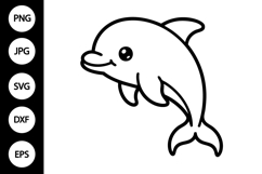 Cute Dolphin Outline SVG, Coloring Page Product Image 1