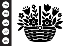 Flower Basket Silhouette SVG Product Image 1