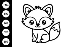 Kawaii Fox Outline SVG, Coloring Page Product Image 1