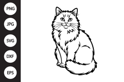 Sitting Long Hair Cat Outline SVG, Coloring Page Product Image 1