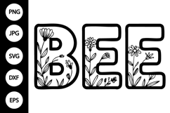 Bee with Flowers Outline SVG, Coloring Page Product Image 1