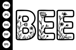 Bee with Flowers Outline SVG, Coloring Page Product Image 1