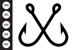 Crossed Fishing Hooks SVG Product Image 1