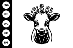 Baby Cow with Floral Crown SVG Product Image 1