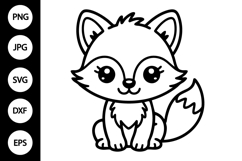 Kawaii Fox Outline SVG, Coloring Page Product Image 1