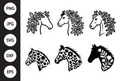 Floral Horse Head SVG, Floral Horse Head Clipart Product Image 1