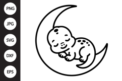 Kawaii Baby Dinosaur Sleeping on Moon SVG Product Image 1