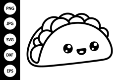 Kawaii Taco Outline SVG, Coloring Page Product Image 1