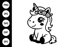 Cute Baby Unicorn Outline SVG Product Image 1