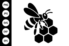 Bee on Honeycomb Silhouette SVG Product Image 1