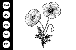 Outline Poppy Flower SVG, Coloring Page Product Image 1