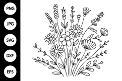 Flower Meadow Outline SVG, Coloring Page Product Image 1