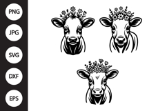 Baby Cow with Floral Crown SVG Product Image 1