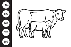 Cow Calf Outline SVG, Coloring Page Product Image 1