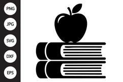 Stack Of Books with Apple Silhouette SVG Product Image 1
