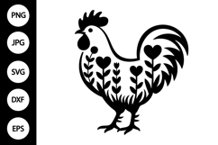 Rooster with Heart Flowers SVG Product Image 1