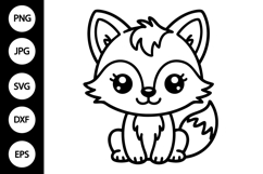 Kawaii Fox Outline SVG, Coloring Page Product Image 1