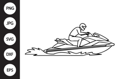 Jet Ski Rider Outline SVG, Coloring Page Product Image 1
