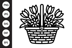 Flower Basket Outline SVG, Coloring Page Product Image 1