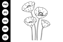 Outline Poppy Flower SVG, Coloring Page Product Image 1
