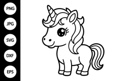 Cute Baby Unicorn Outline SVG Product Image 1