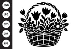 Flower Basket Silhouette SVG Product Image 1