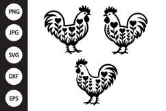 Rooster with Heart Flowers SVG Product Image 1