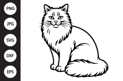 Sitting Long Hair Cat Outline SVG, Coloring Page Product Image 1